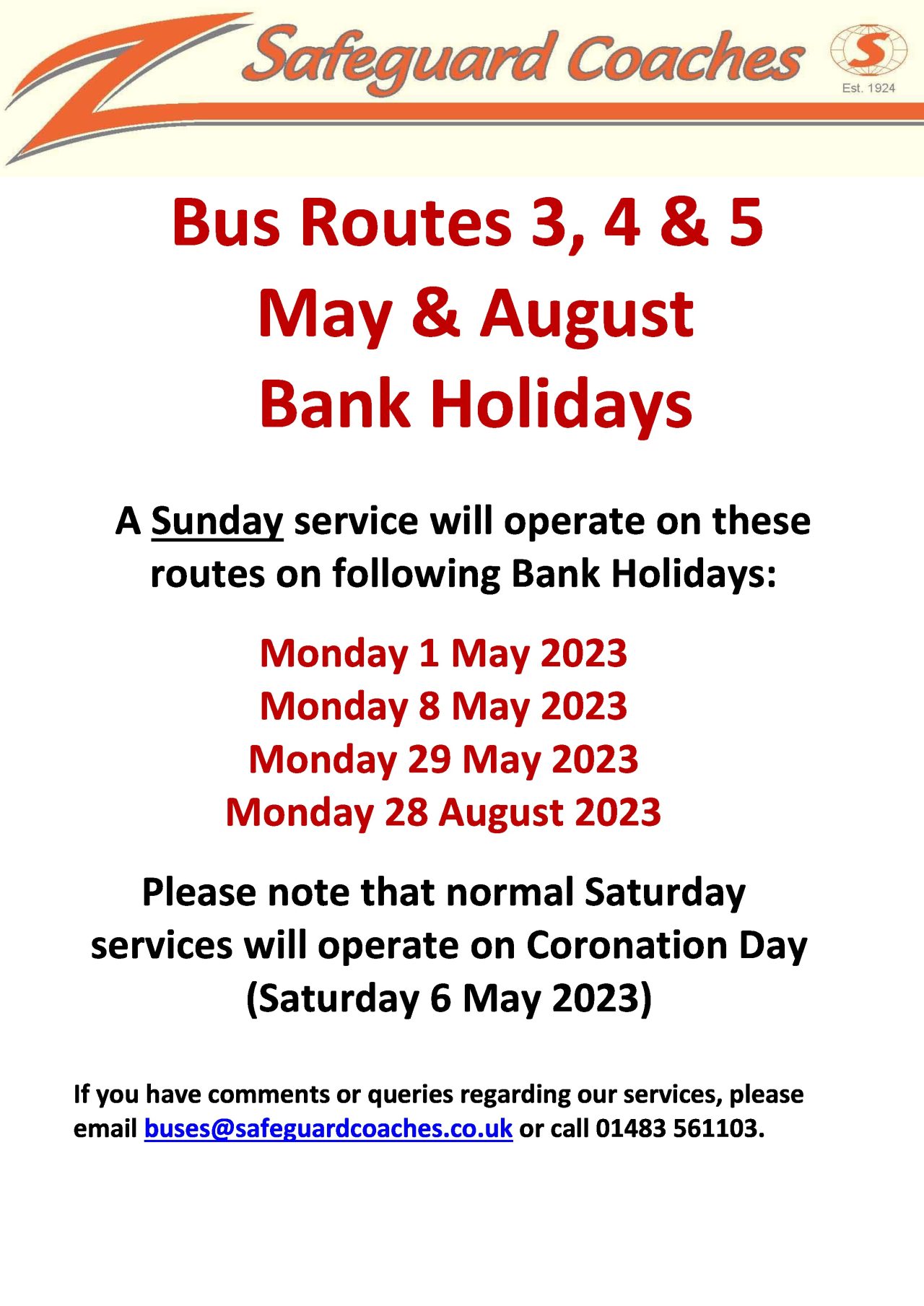 Guildford Services May & August Bank Holiday Timetables, 4/5 (Hospital